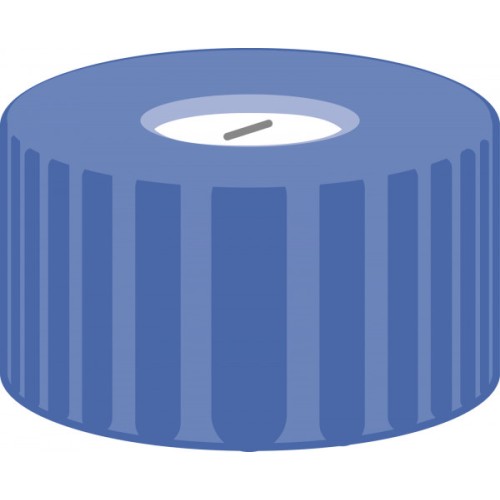  Screw closure, N 9, PP, blue, center hole, Silicone white/PTFE blue, slit, 1.0mm 